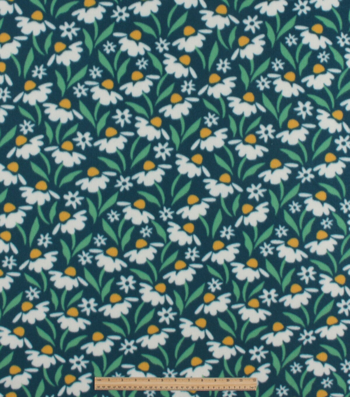 Green White Floral Blizzard Prints Fleece Fabric