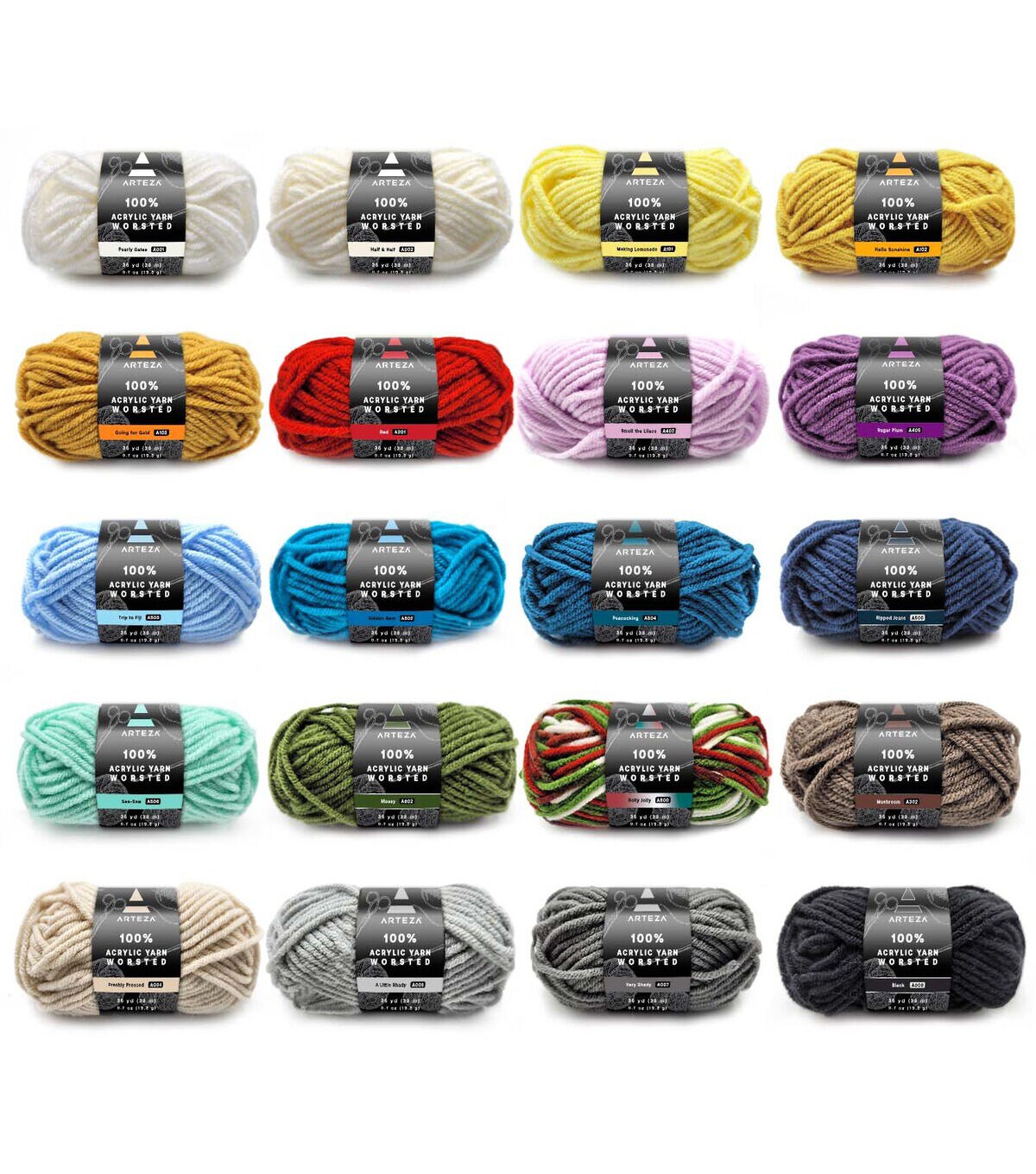 Arteza Classic Colors Premium Worsted Acrylic Yarn 20 Bundle