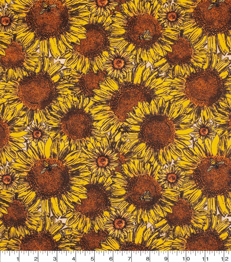 Super Snuggle Flannel Fabric Sunflowers & Bees