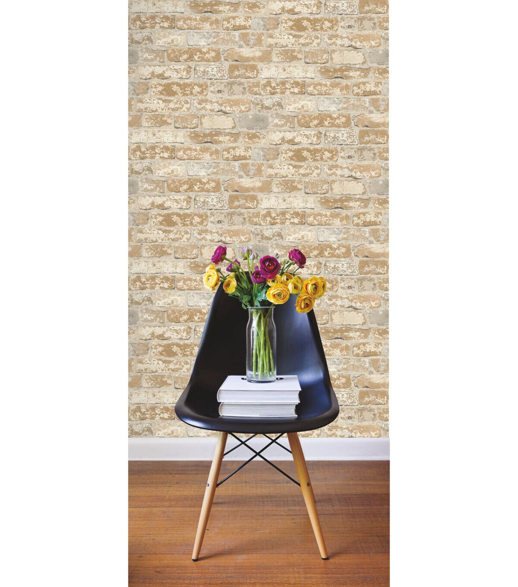 RoomMates Wallpaper Stuccoed Brown Brick