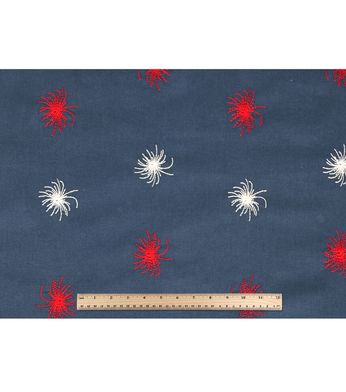 Blue Embroidered Firework Patriotic Cotton Fabric