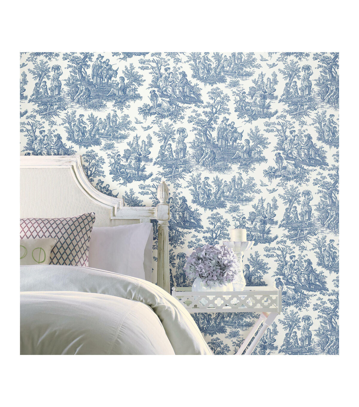 RoomMates 20.5 X 16.5' Blue Country Life Toile Peel & Stick Wallpaper