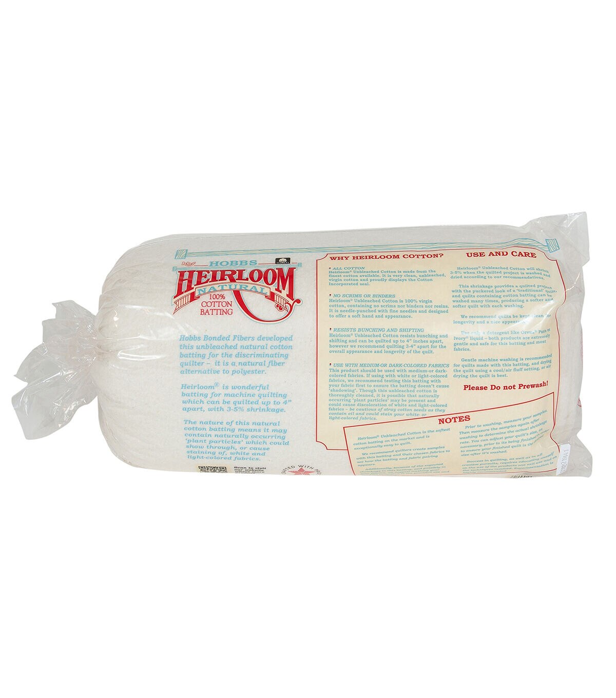 Hobbs Heirloom 100% Natural Cotton Batting- Queen