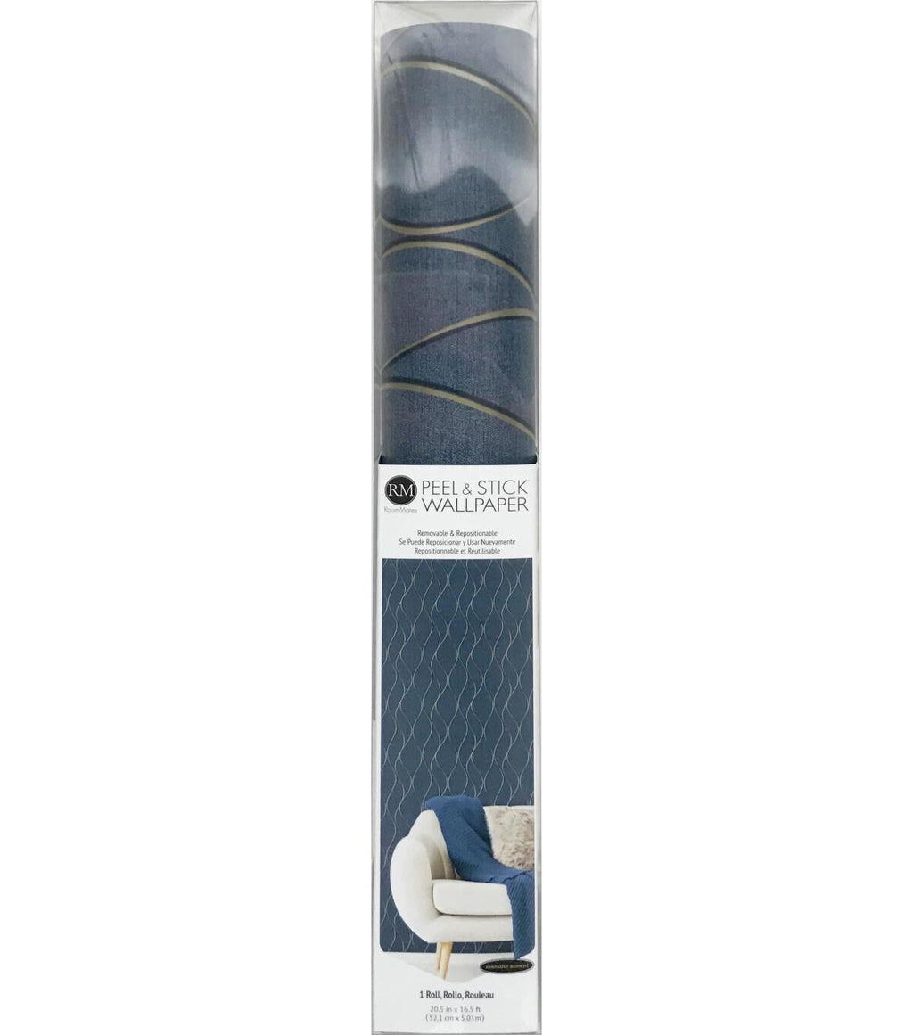 RoomMates Wallpaper Navy Wave Ogee