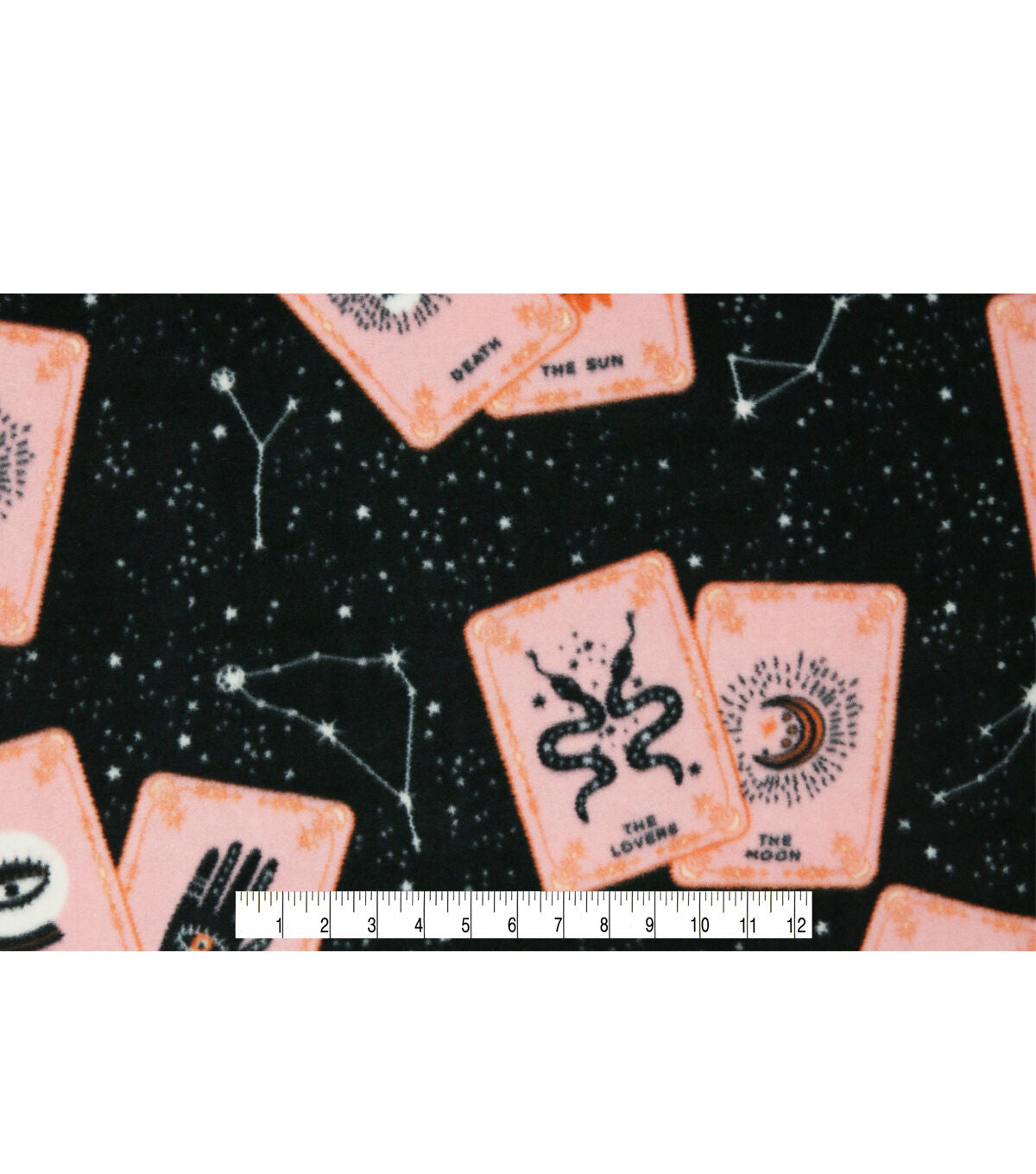 Orange Tarot Cards on Black Anti Pill Fleece Fabric