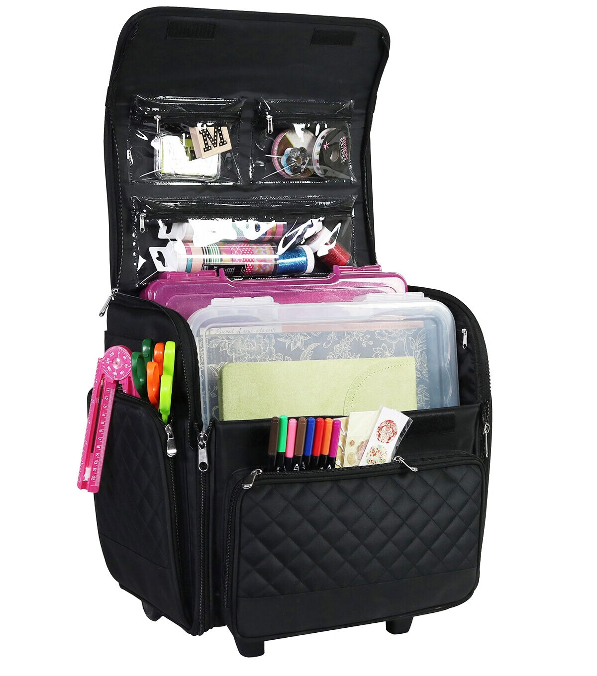 Everything Mary 17.5 Black Quilted Rolling Papercraft Craft Case