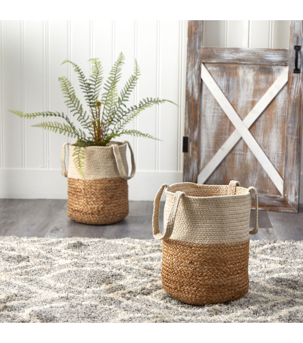 Nearly Natural 12.5 Handmade Natural Jute & Cotton Basket Planter