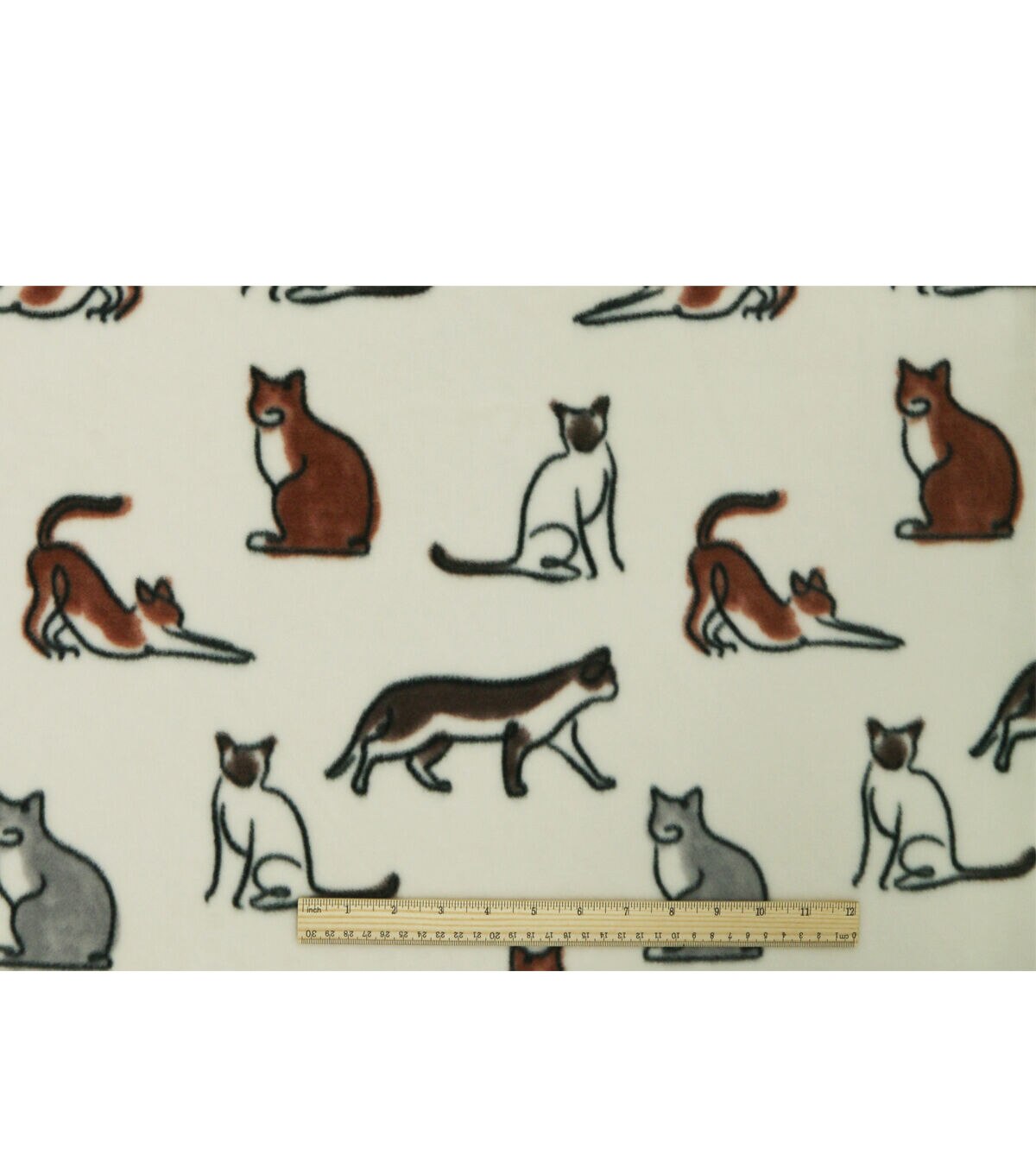 Multiple Sketched Cats on Ivory Anti Pill Fleece Fabric