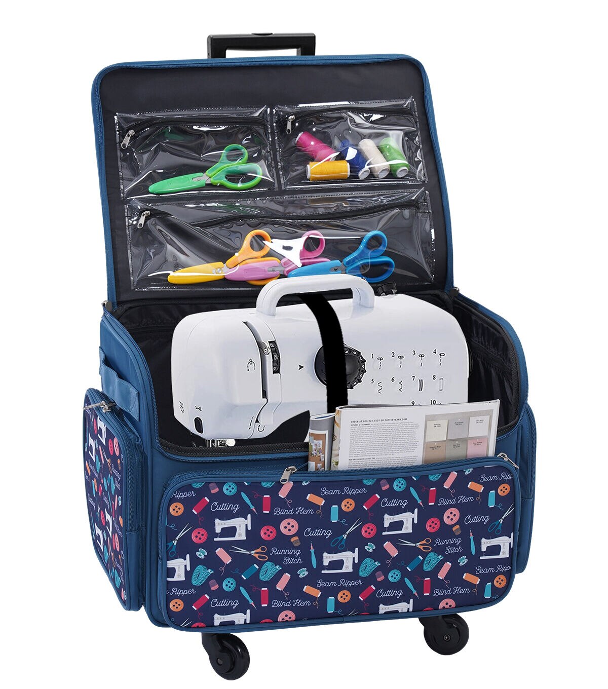 13 x 18 Dark Blue Rolling Sewing Machine Storage Tote by Top Notch