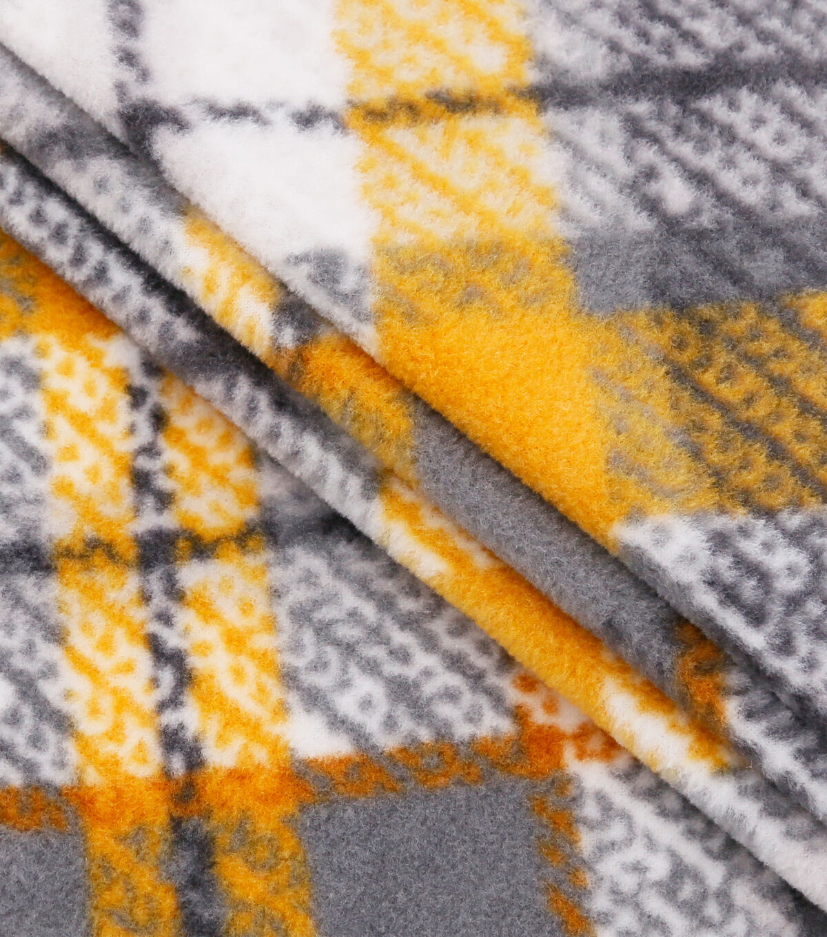 Gold & Gray Bias Plaid Anti Pill Fleece Fabric
