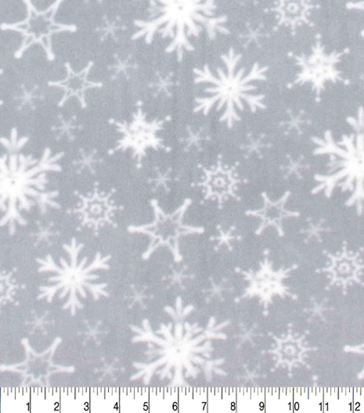 White Snowflakes on Gray Anti Pill Fleece Fabric