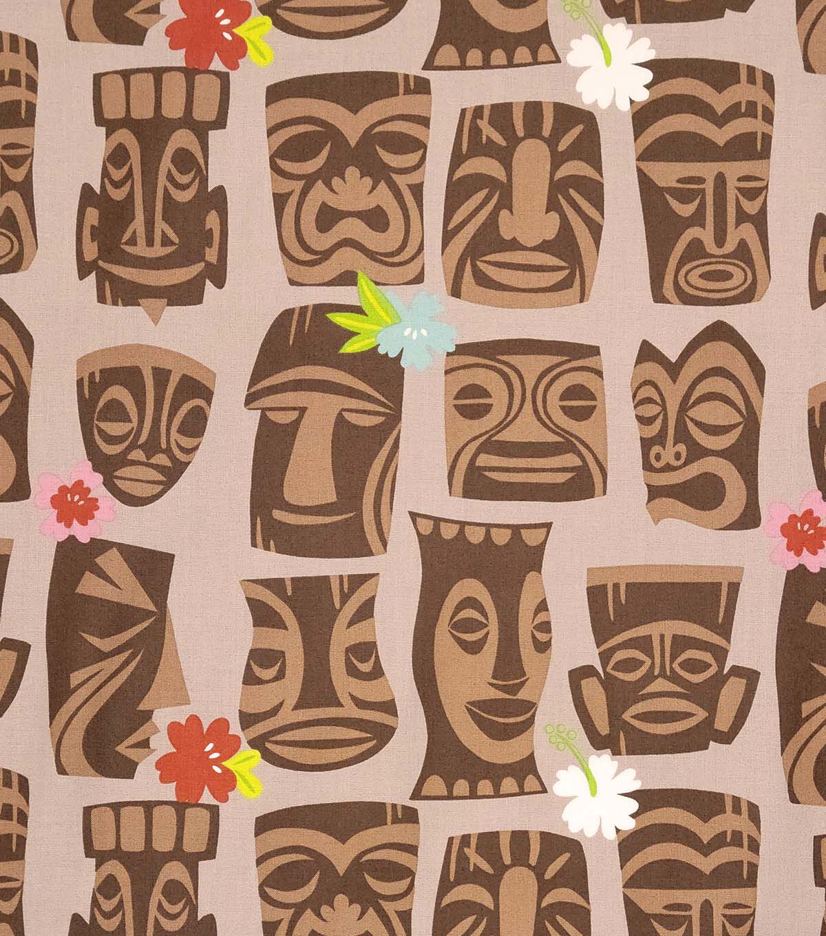 Alexander Henry Tiki on Brown Premium Cotton Fabric