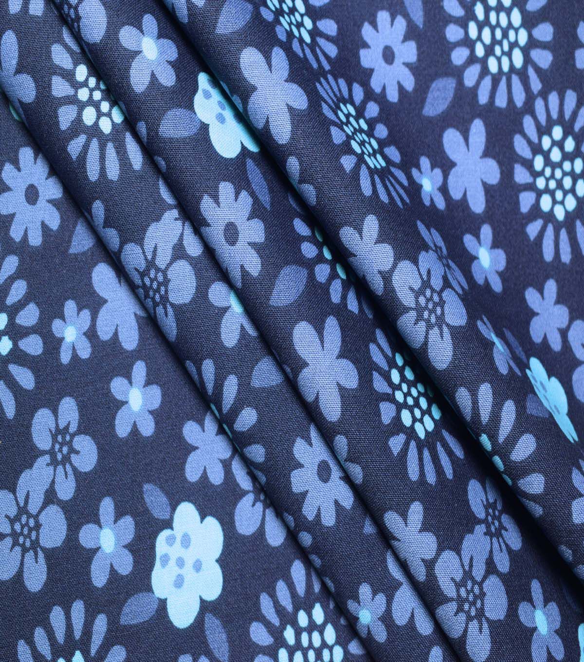 Floral Medallions on Dark Blue Cotton Fabric by Quilter's Showcase