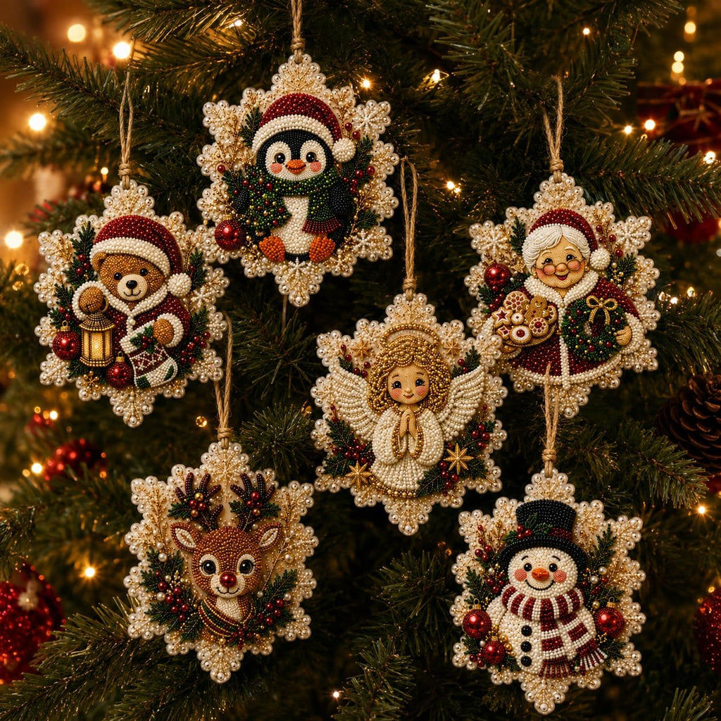 Christmas Ornaments Pearl Diamond Art Kits For Adults, Diy Wooden Diamond Art Christmas Ornaments For Christmas Tree With Pearls, Hanging Special-Shaped Gems & Jute Twine, Christmas Decor Craft#W