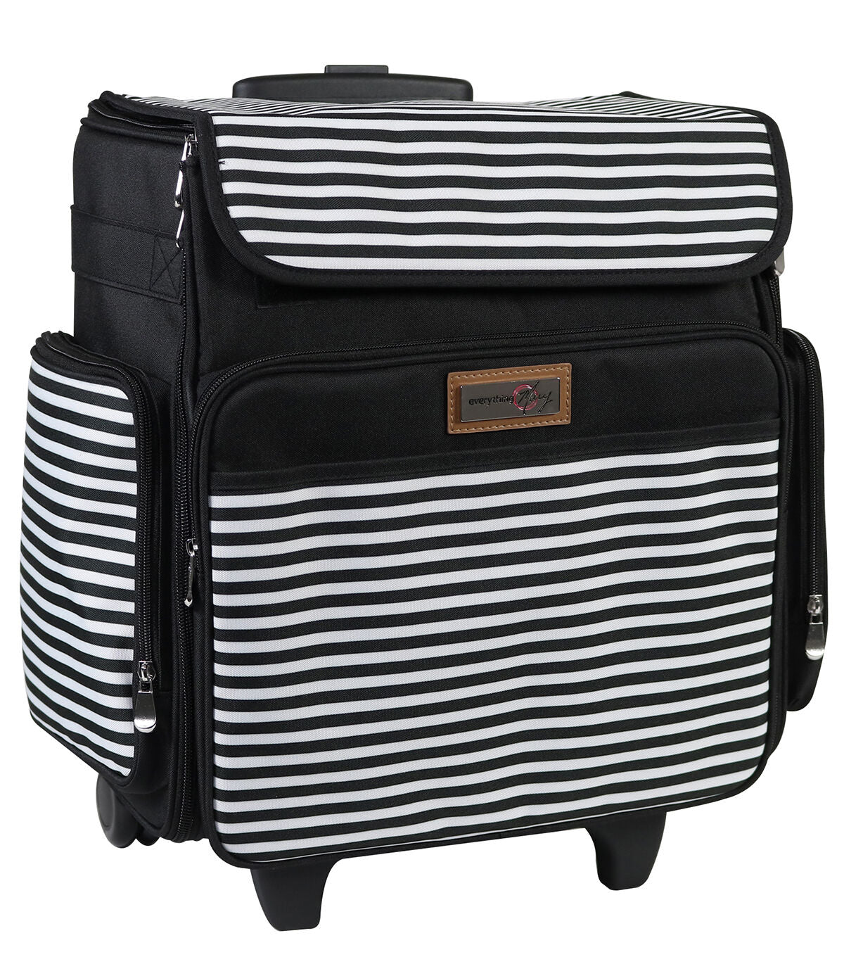 Everything Mary 15.5 Black & White Stripe Collapsible Rolling Craft Bag
