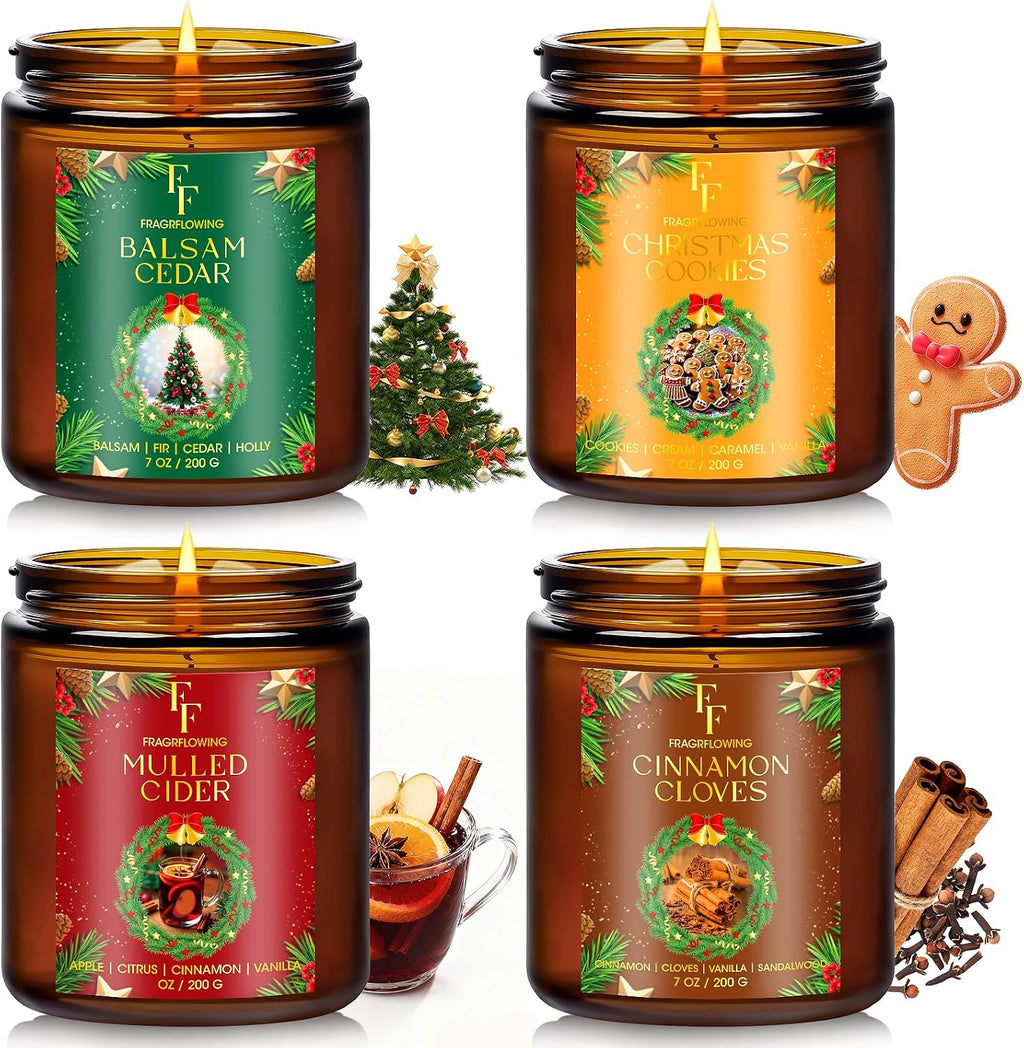 Fall Candles Set, 4 Pack Candles for Home Scented Natural Soy Wax, Autumn Gifts Set for Women Men, Fall Fragrance of Pumpkin/Cinnamon/Vanilla Cupcake/Apple