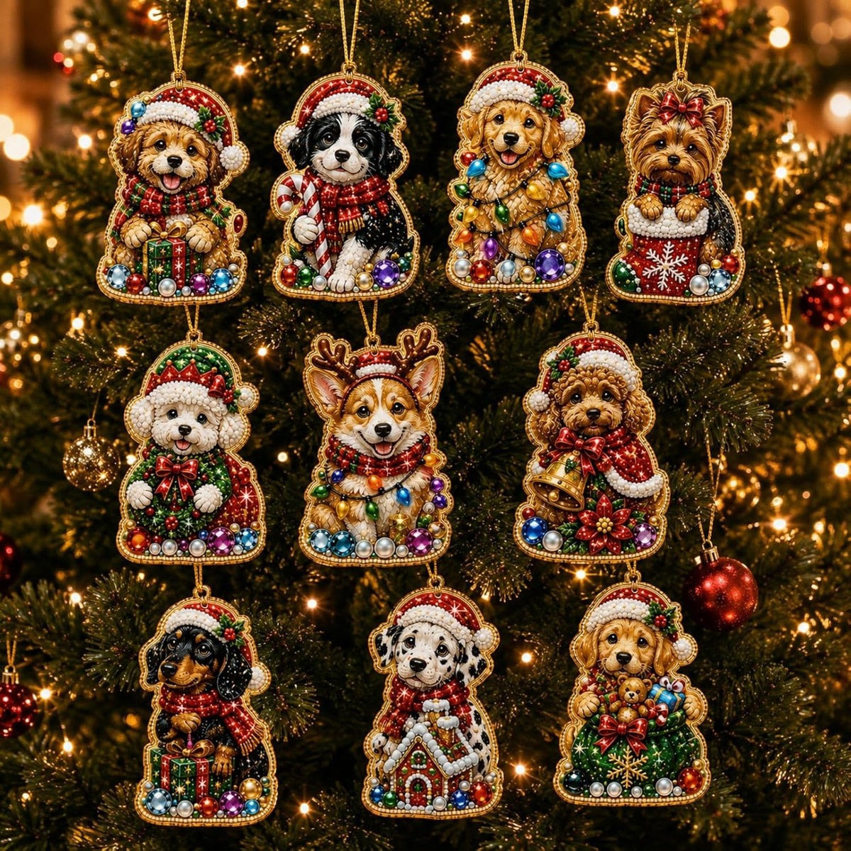 10PCS Christmas Pearl Diamond Painting Hanging Ornament Art Kit for Adults