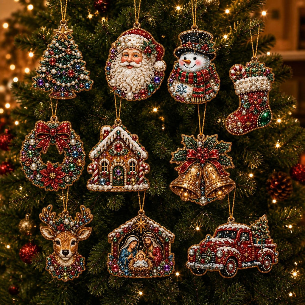 10PCS Christmas Pearl Diamond Painting Hanging Ornament Art Kit for Adults