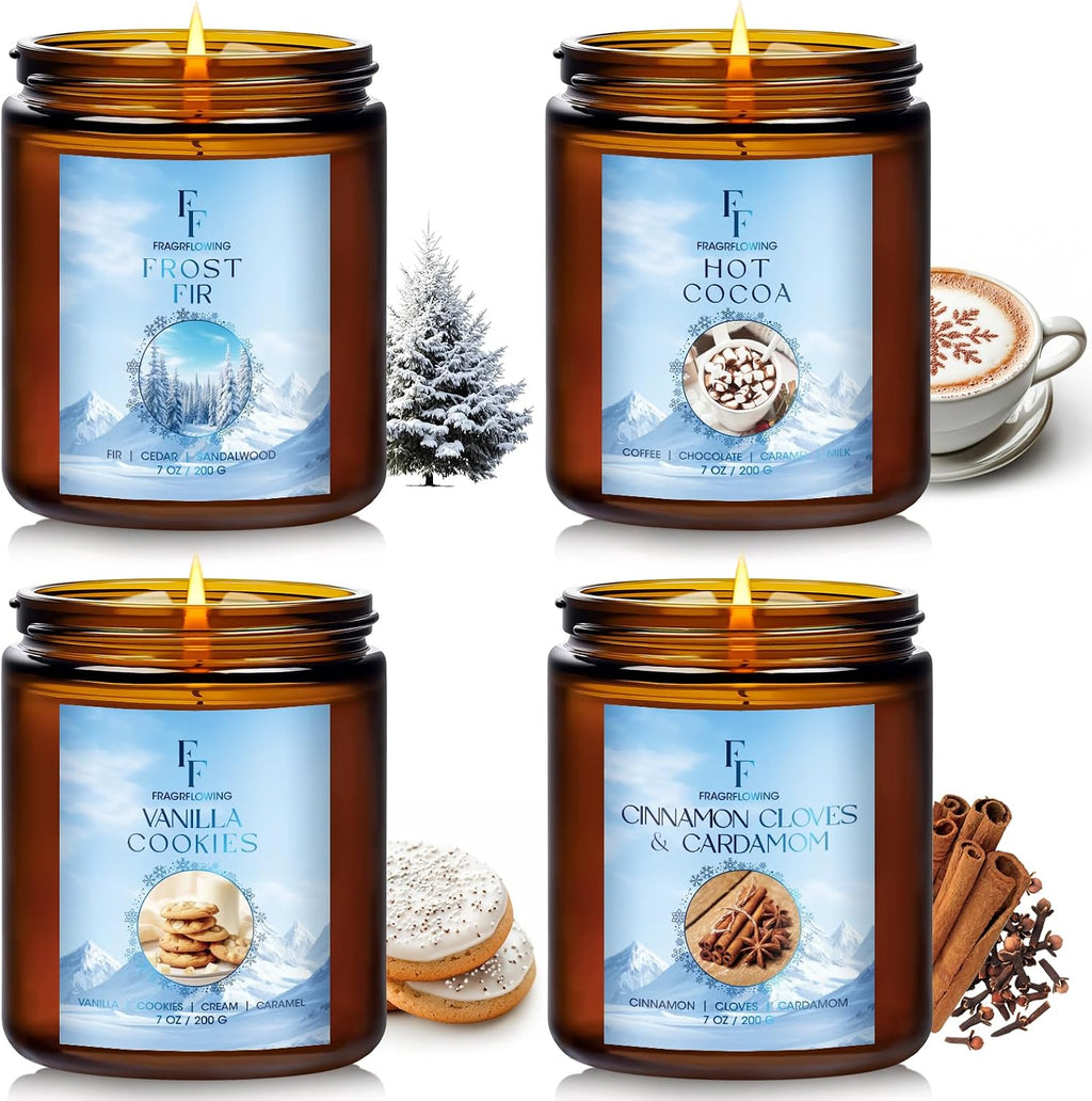 Fall Candles Set, 4 Pack Candles for Home Scented Natural Soy Wax, Autumn Gifts Set for Women Men, Fall Fragrance of Pumpkin/Cinnamon/Vanilla Cupcake/Apple