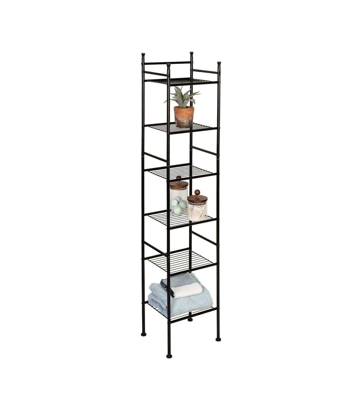 Honey Can Do 13 x 60 Black 6 Tier Space Saving Shelving Tower