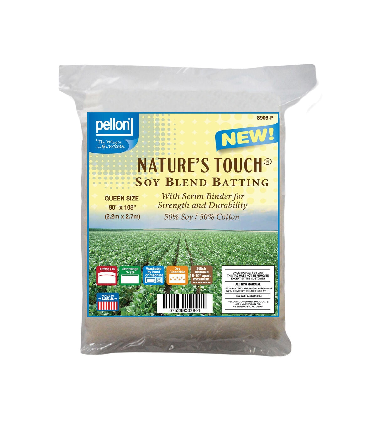 Pellon Nature's Touch Soy Blend Batting with Scrim Queen Size 90x108