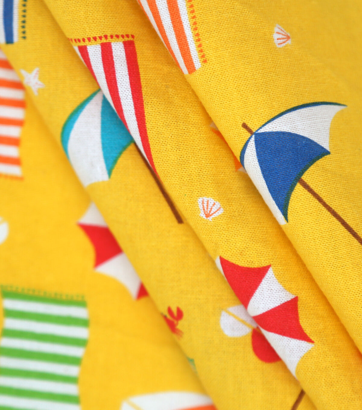 Yellow Beach Towels And Umbrellas Novelty Cotton Fabric by POP!