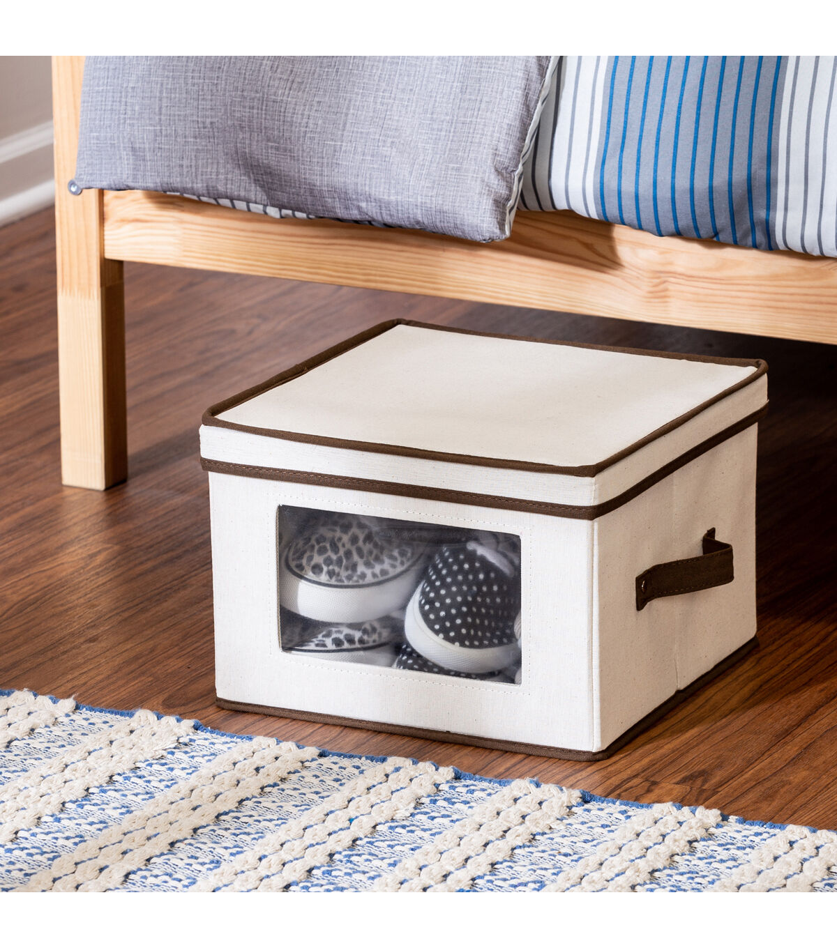 Honey Can Do 12 White & Brown Dinnerware Storage Box With Handles