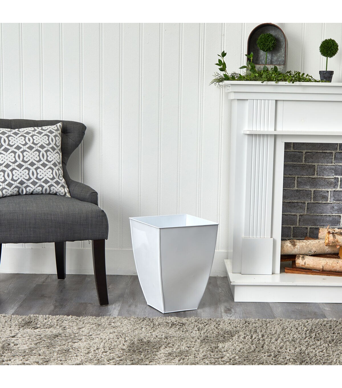 Nearly Natural 15 White Square Tin Planter