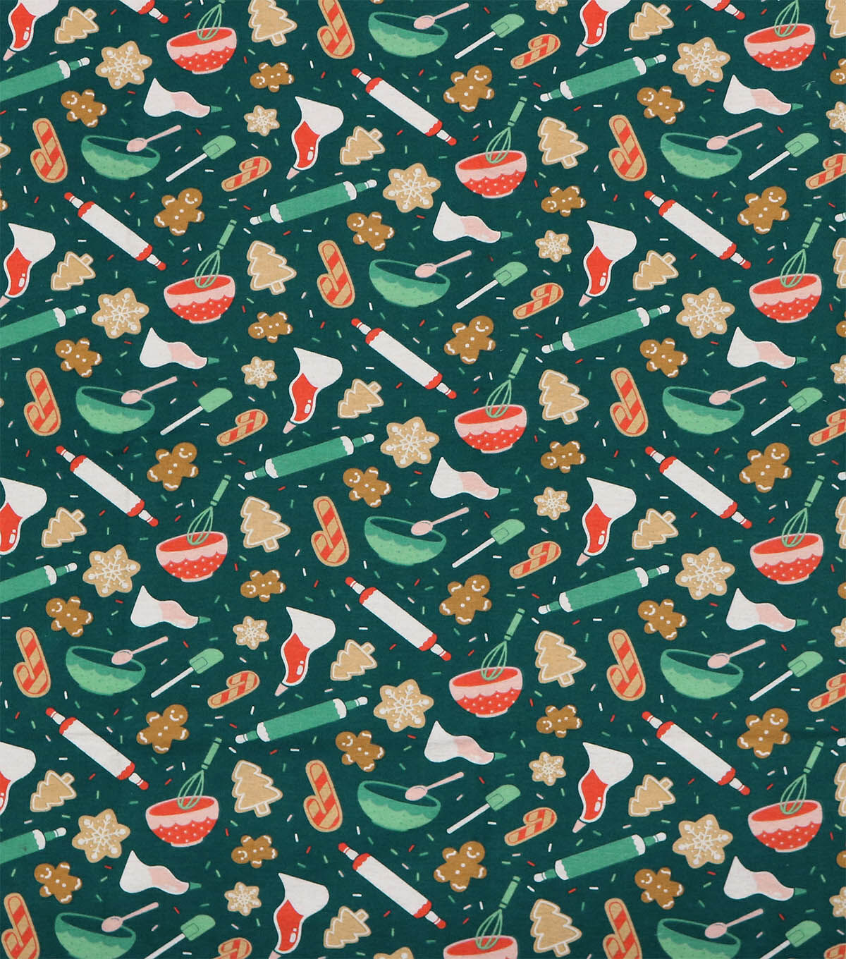 Baking Cookies on Green Super Snuggle Christmas Flannel Fabric