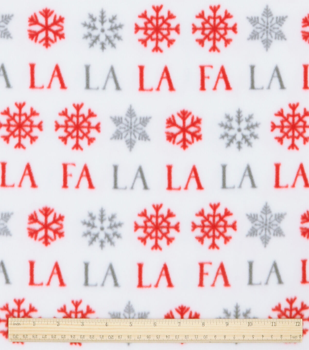 Fa La La & Snowflakes on White Anti Pill Fleece Fabric