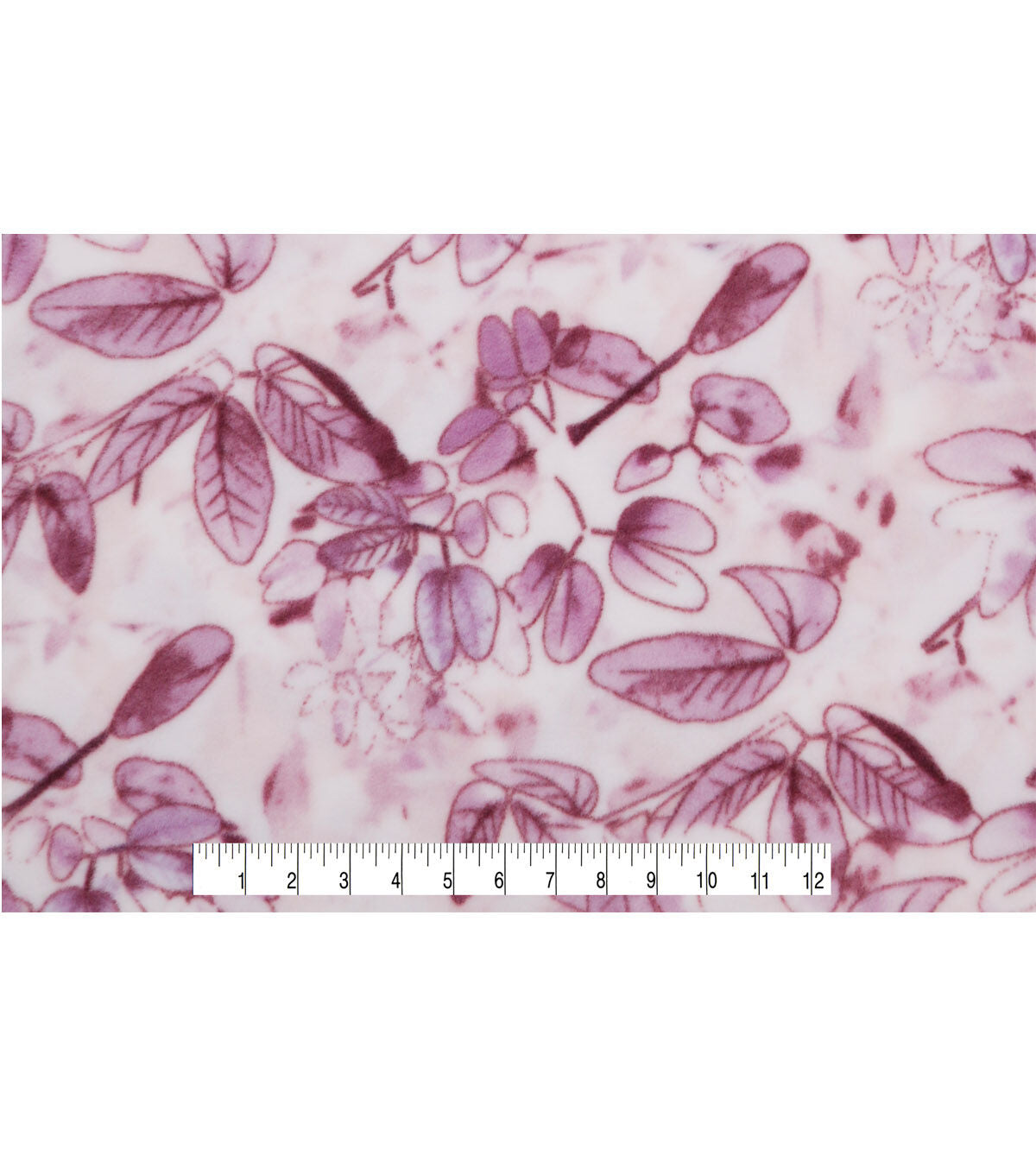 Pink Leaves on White Anti Pill Fleece Fabric