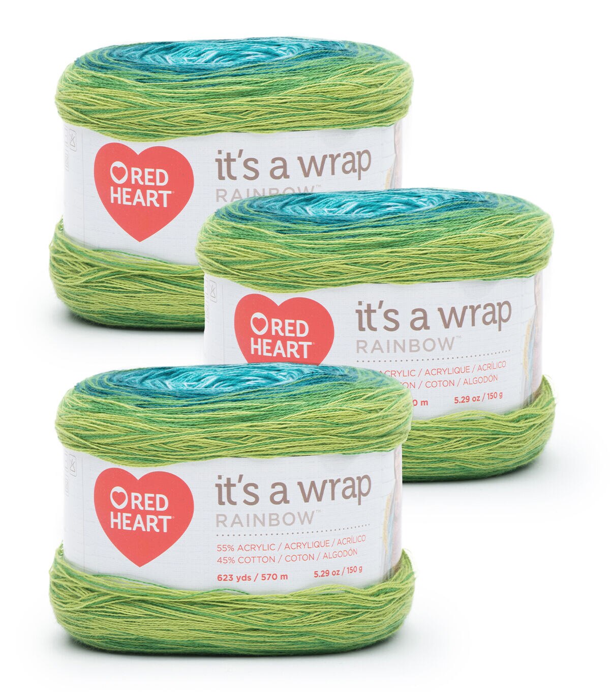 Red Heart It's A Wrap Rainbow Fine Weight Cotton Blend Yarn 3 Bundle