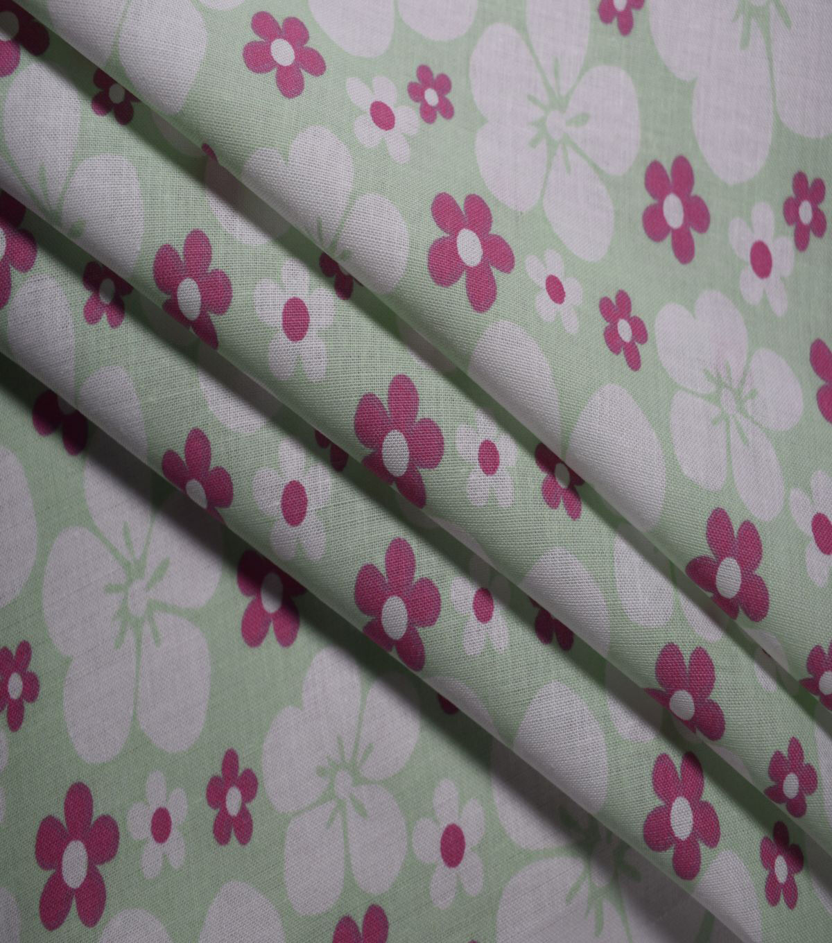 White & Pink Floral on Mint Quilt Cotton Fabric by Quilter's Showcase