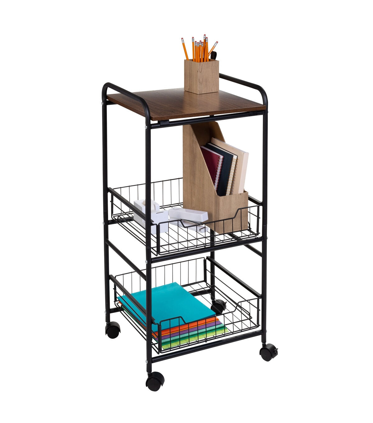 Honey Can Do 34 Black 3 Tier Slim Rolling Cart With Metal Baskets