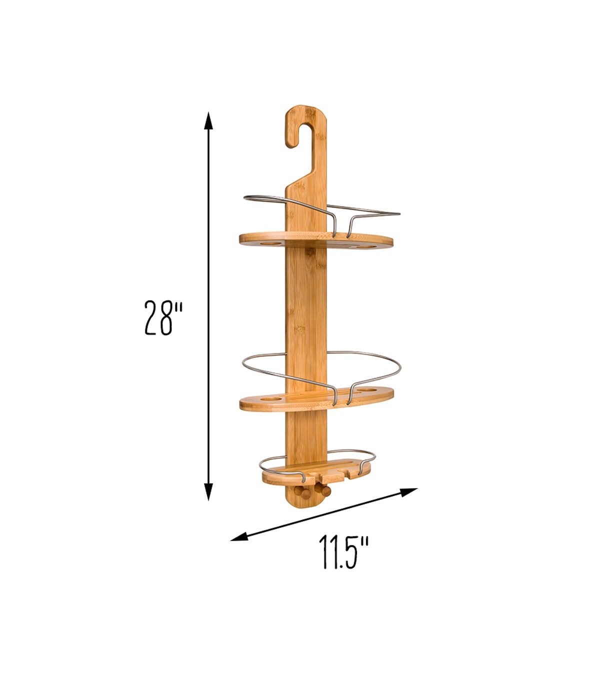 Honey Can Do 11.5 Natural & Chrome 3 Tier Bamboo Shower Caddy 10lbs