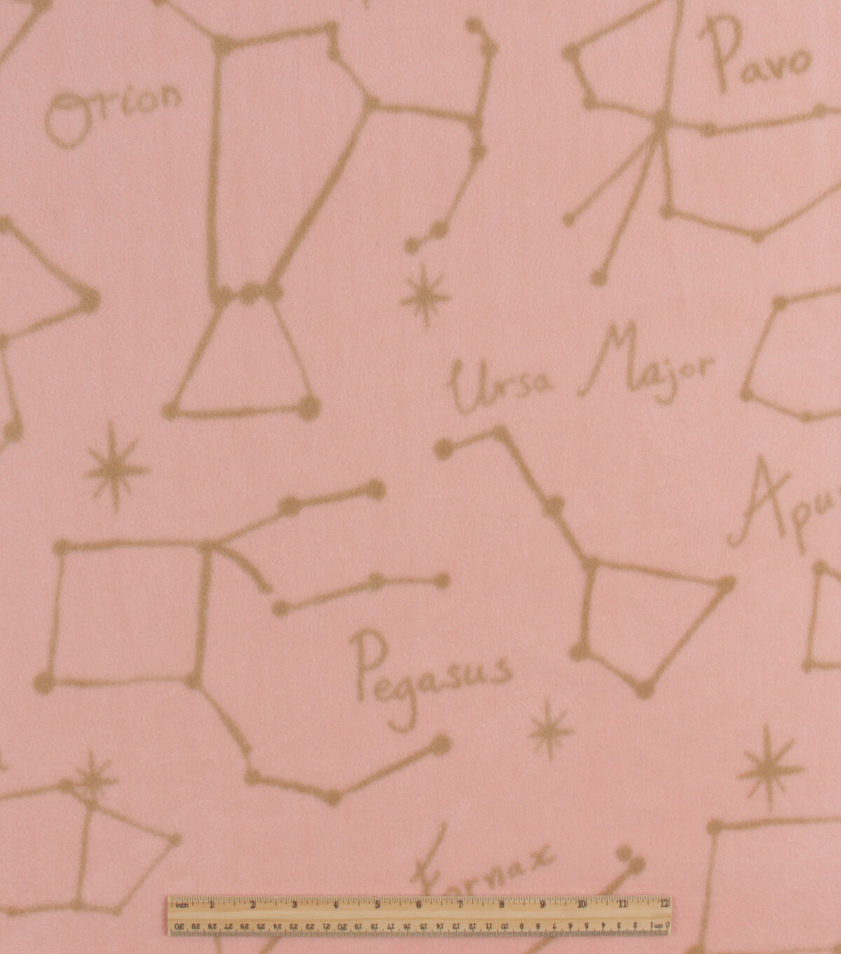 Gold Constellations on Pink Anti Pill Fleece Fabric