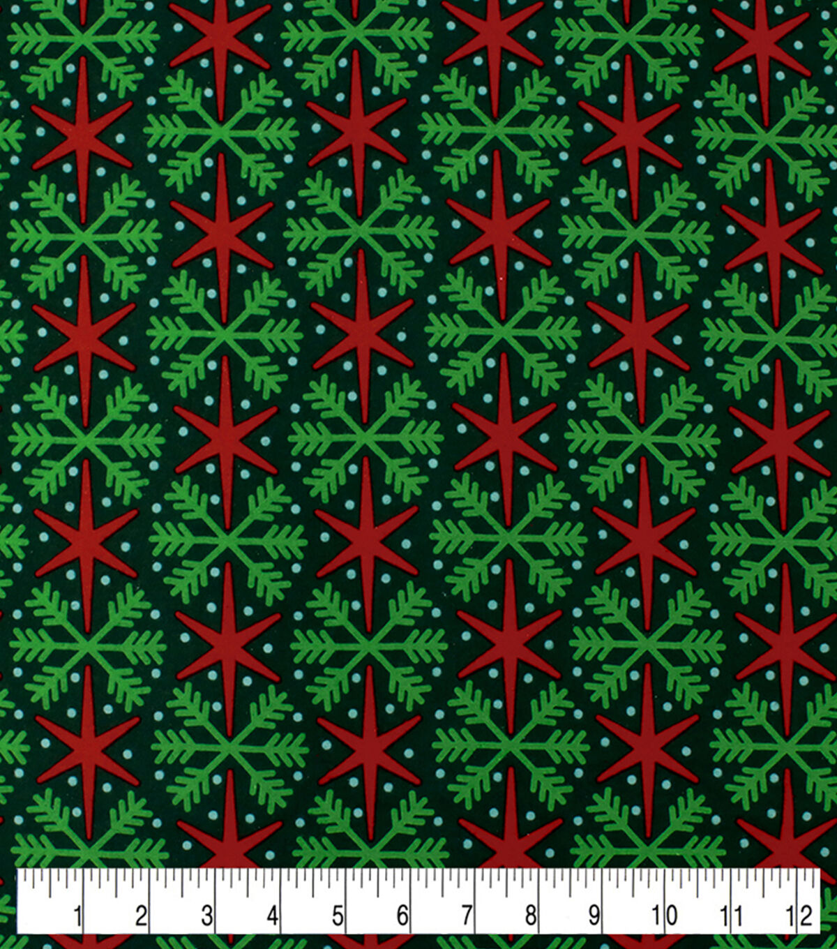 Green Snowflakes on Red Super Snuggle Christmas Flannel Fabric