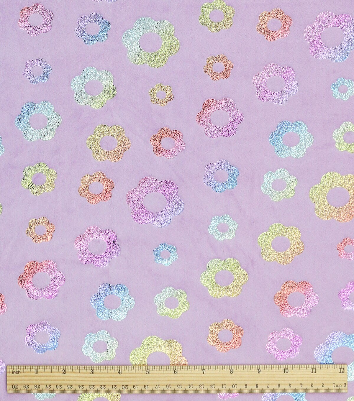 Foil Flowers on Purple Pure Plush Fleece Fabric