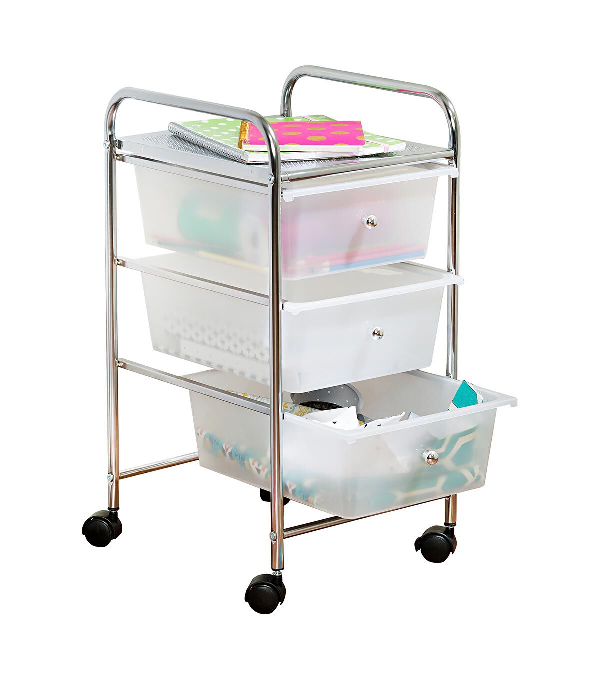 25 Steel Rolling Storage Cart With Clear Plastic 3 Drawers by Top Notch