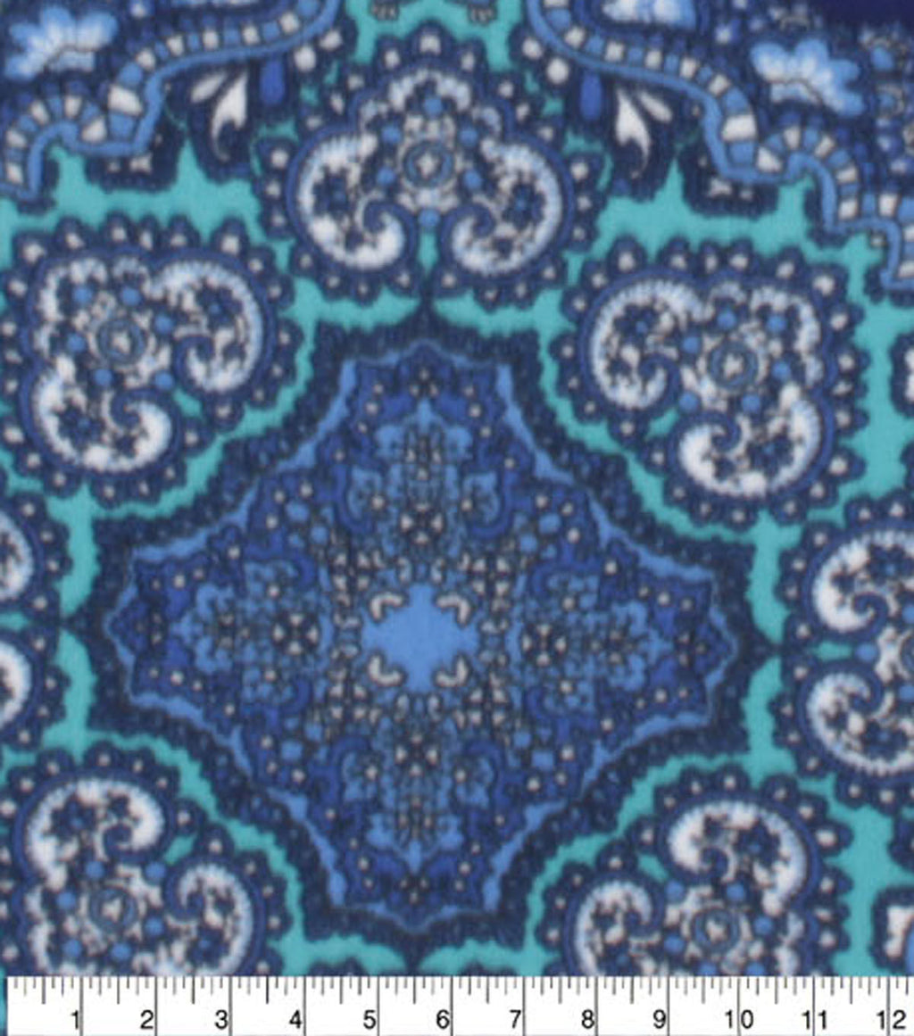 Blue Medallions Anti Pill Fleece Fabric