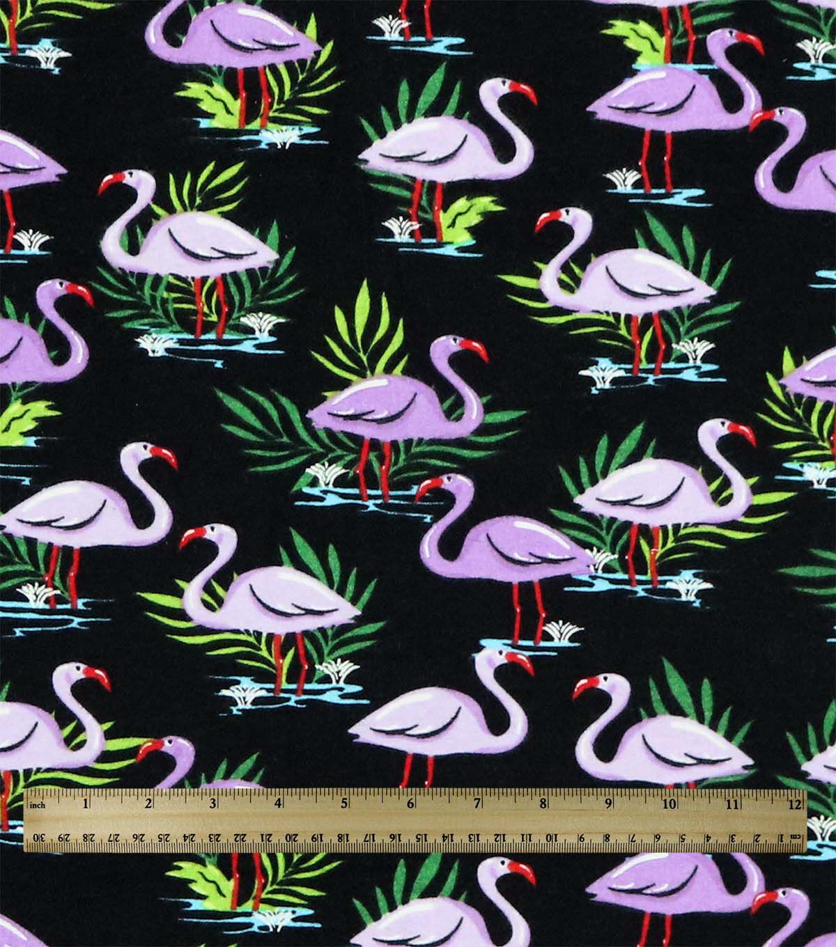 Flamingos on Black Super Snuggle Flannel Fabric