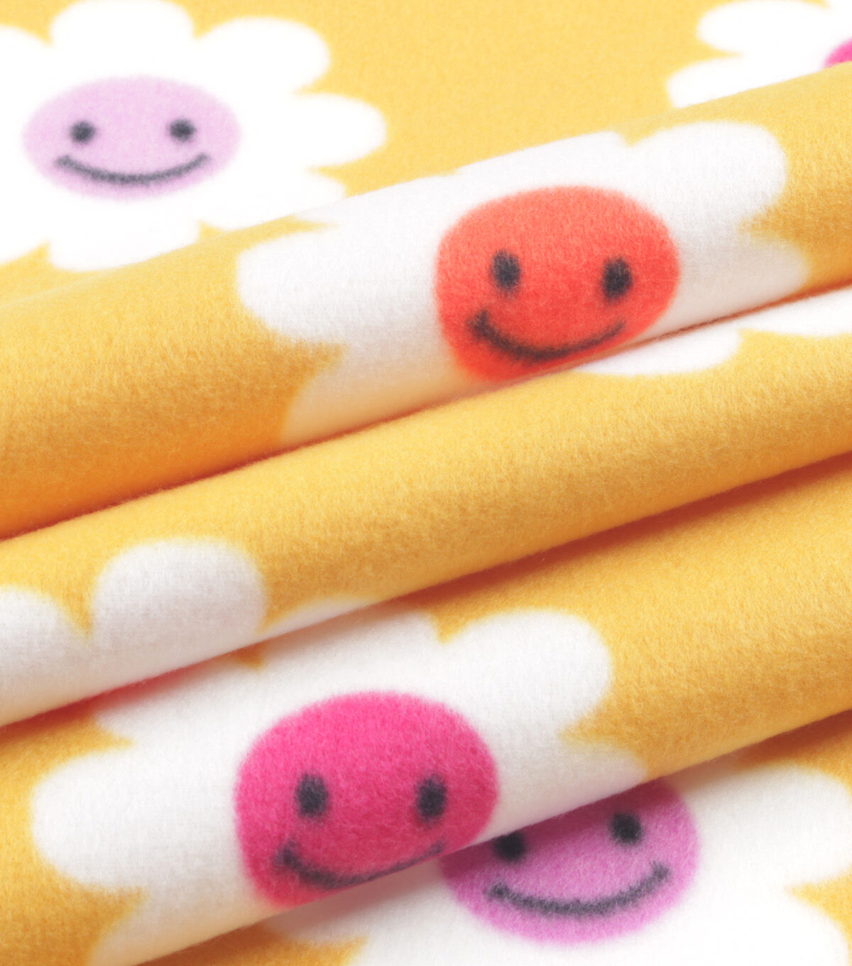 Smiley Face Flowers Blizzard Prints Fleece Fabric