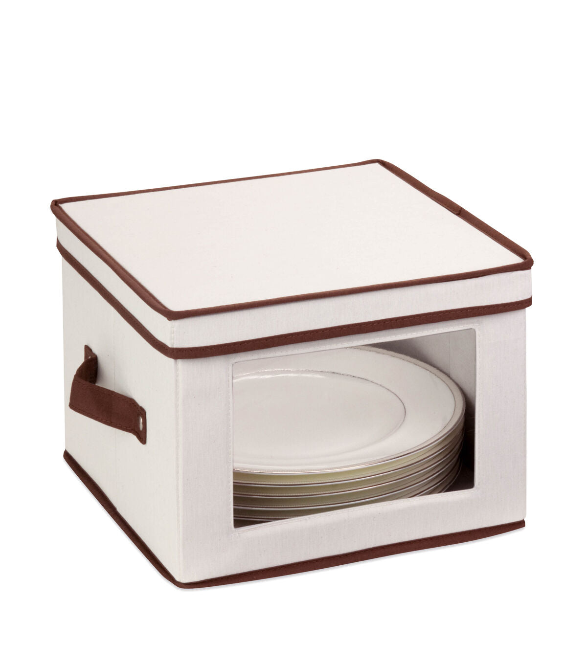 Honey Can Do 12 White & Brown Dinnerware Storage Box With Handles