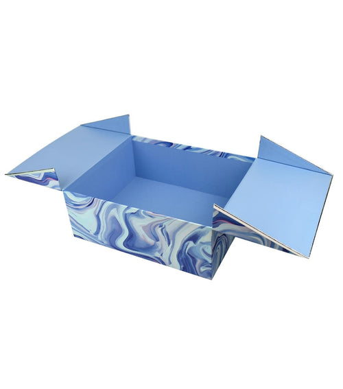 12 Blue Marble Rectangle Box With Double Door Lid & Metallic Trim