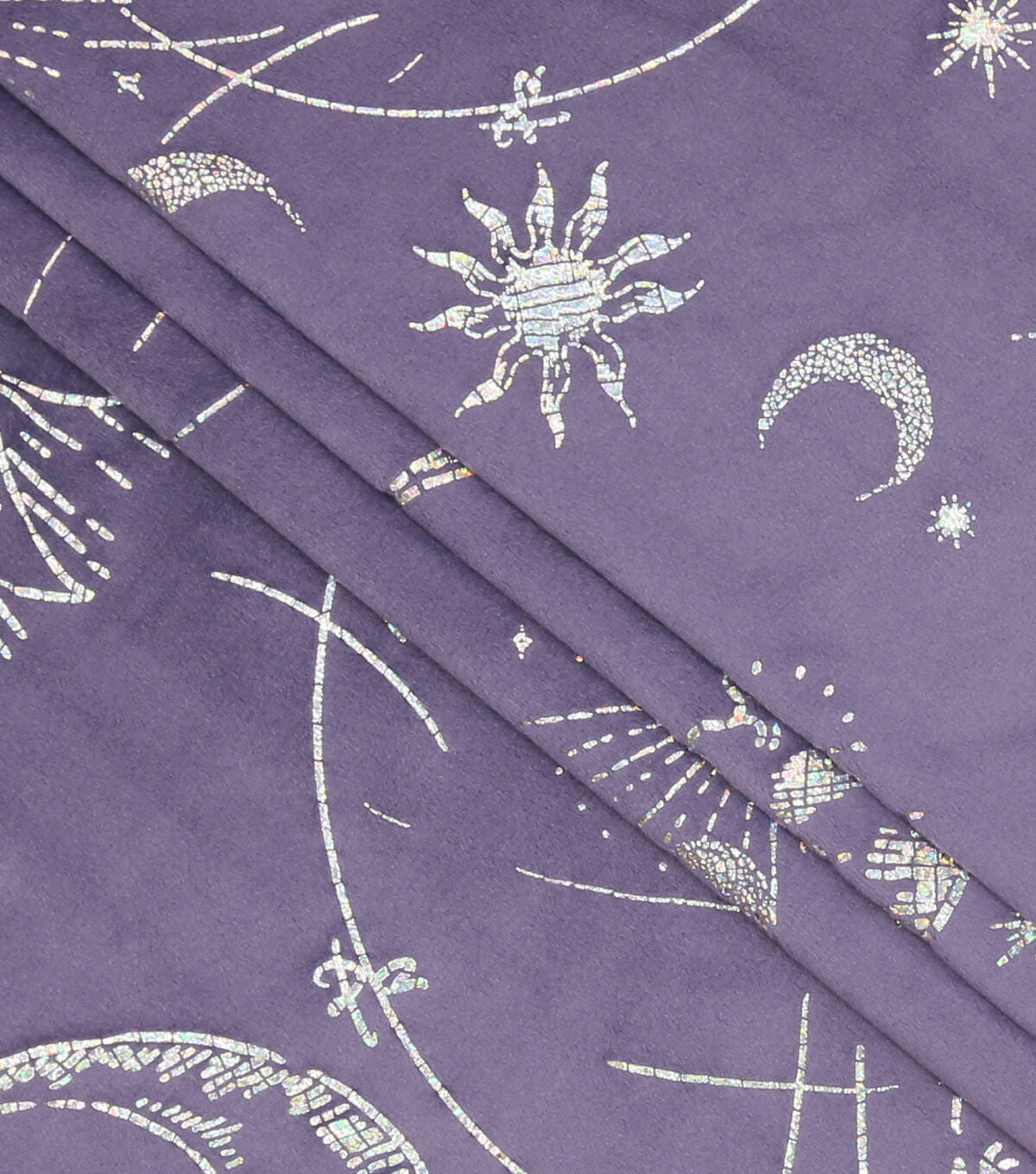 Metallic Celestial on Purple Pure Plush Fleece Fabric