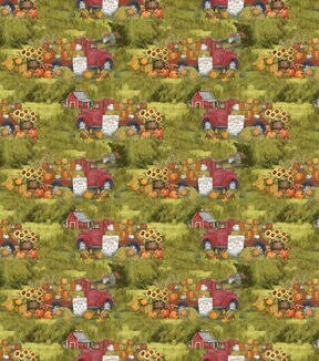 Red Truck Pumpkin Sale Harvest Cotton Fabric