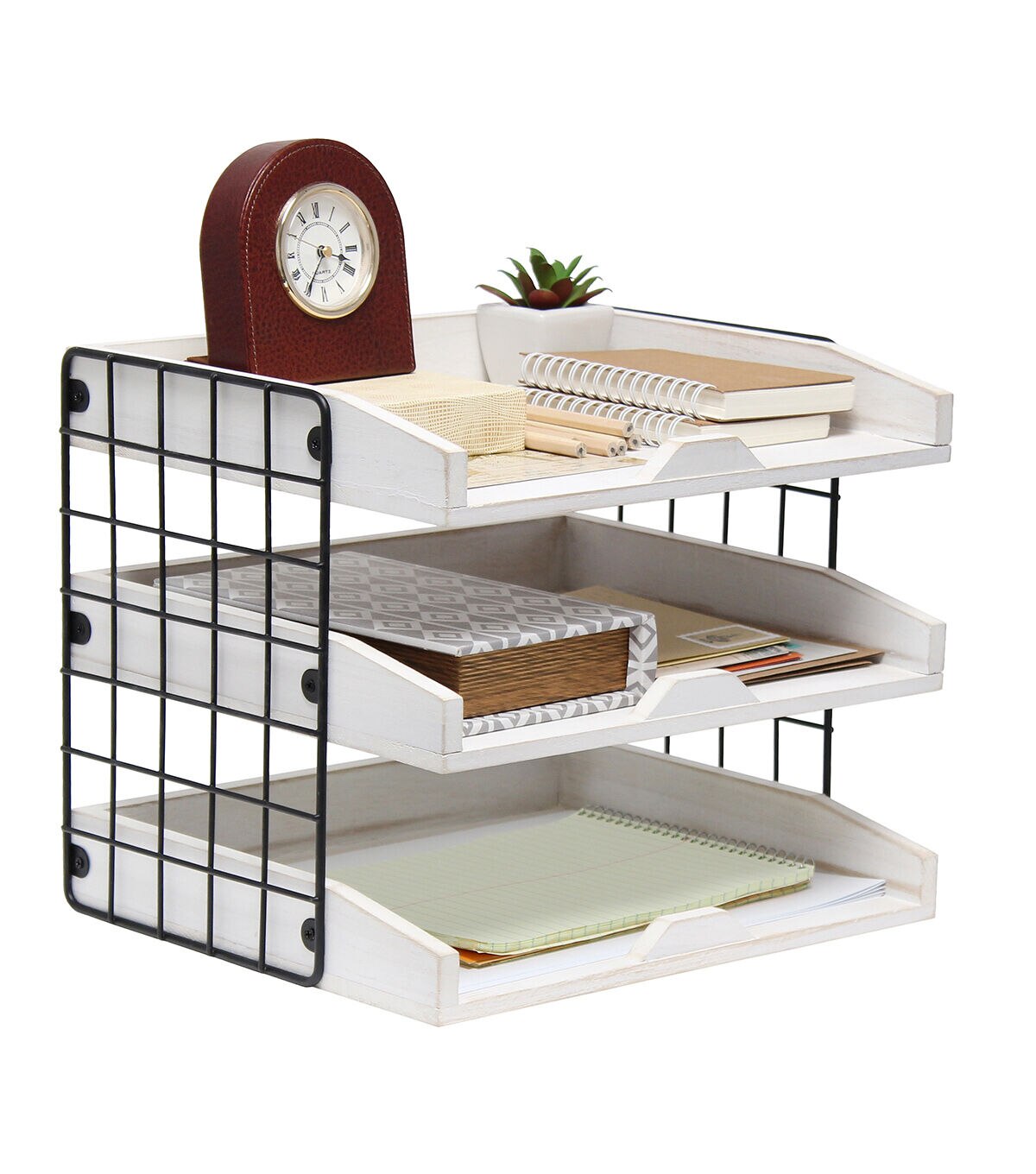 All The Rages Home Office Desk Organizer with 3 Shelves White Wash