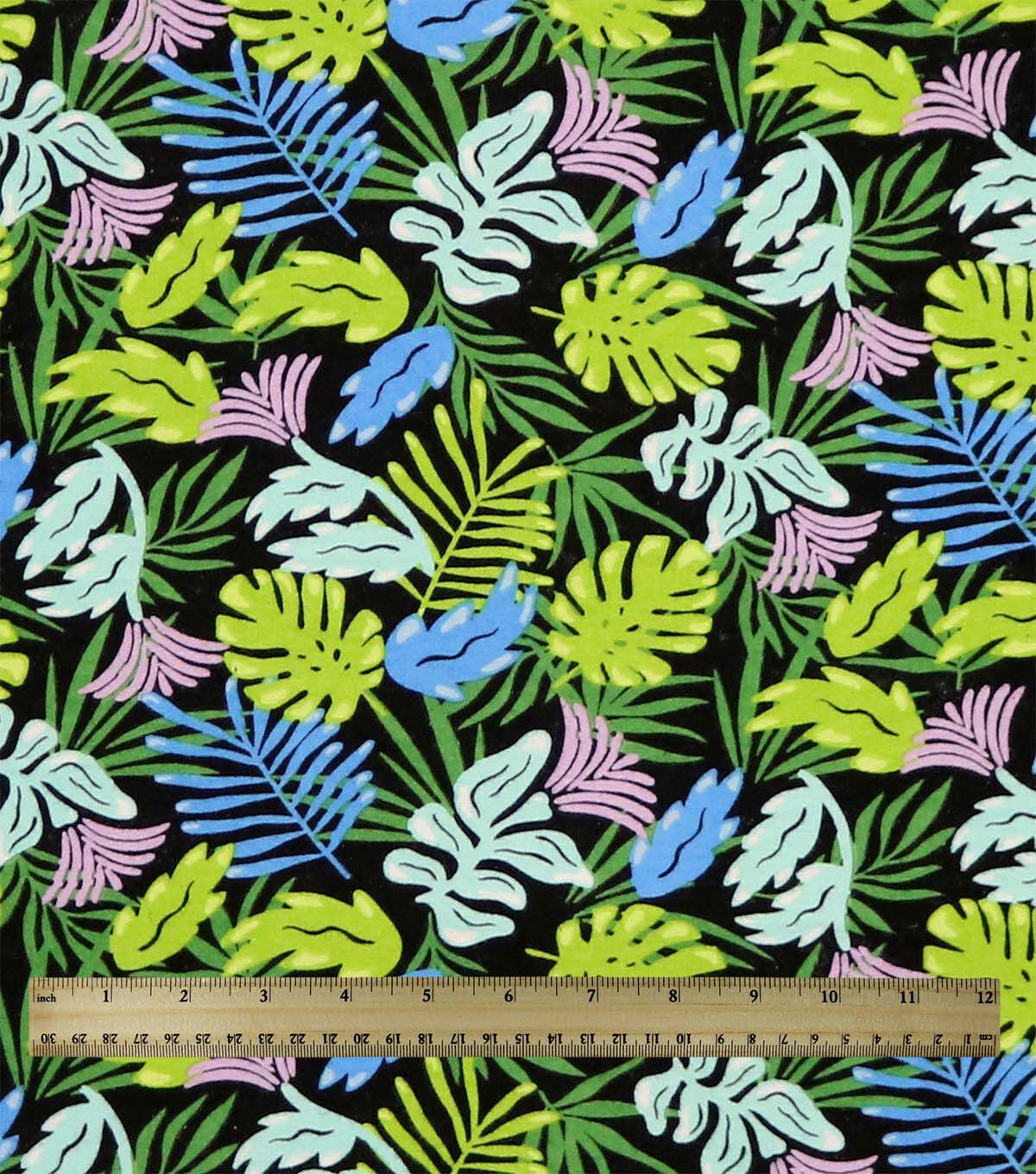 Tropical Leaves on Black Super Snuggle Flannel Fabric