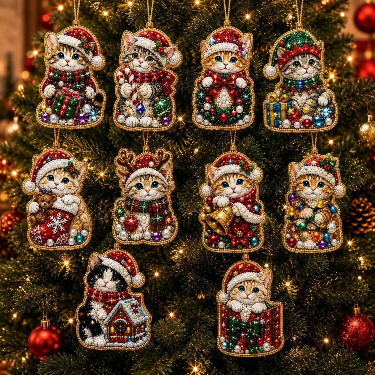 10PCS Christmas Pearl Diamond Painting Hanging Ornament Art Kit for Adults