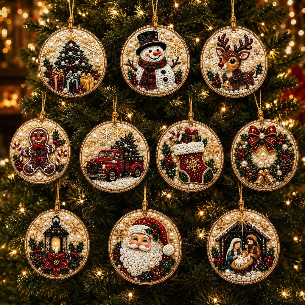 10PCS Christmas Pearl Diamond Painting Hanging Ornament Art Kit for Adults